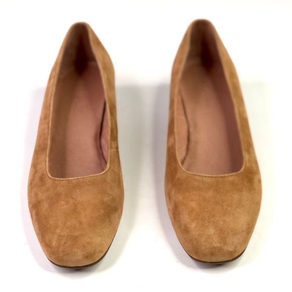 Madewell The Sophie pump tan camel suede stacked heel squared toe classic 8 - Picture 6 of 10